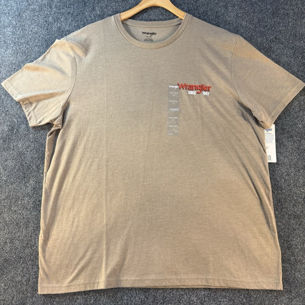 Wrangler Mens Large NWT Cowboy Horse Graphic Western Rodeo Ranch Taupe Tee L